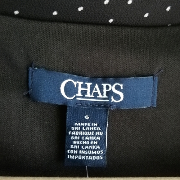 Chaps black polkadot dress wrap style ruffle collar tie sash belt NWT sz 6 - Picture 8 of 15